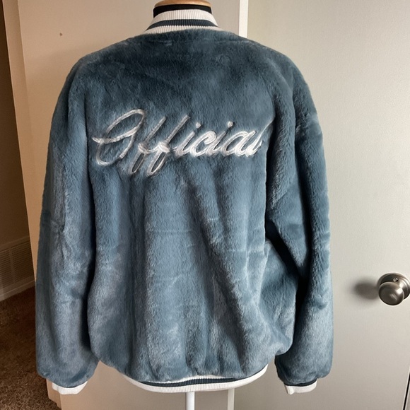 22. NWT Booho Man Blue Bomber Varsity Jacket with Classic Styling Size Large - Picture 8 of 8